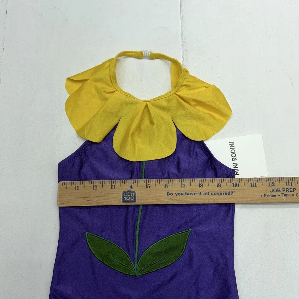 Mini Rodini Swimsuit Girls 6-7Y Purple Flower Halterneck One Piece NWT UPF 50+